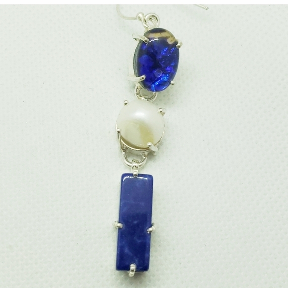 Nwot!! Lapis, River pearl, doublet opal earrings - Picture 1 of 7